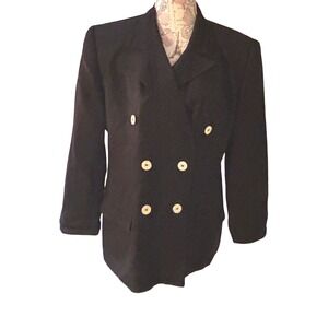 Vintage De Pinna Black Double Breasted Linen Blend Blazer Jacket Womens SZ 14